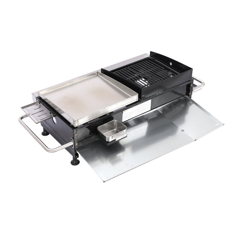 Barbecue combiné au gaz et à la plancha avec grilles en fonte durables Iverly