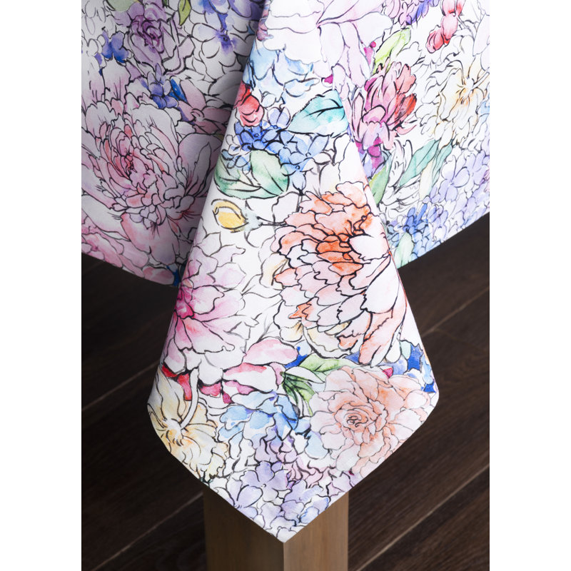 Floral 100% Cotton Tablecloth, 90" L x 60" W