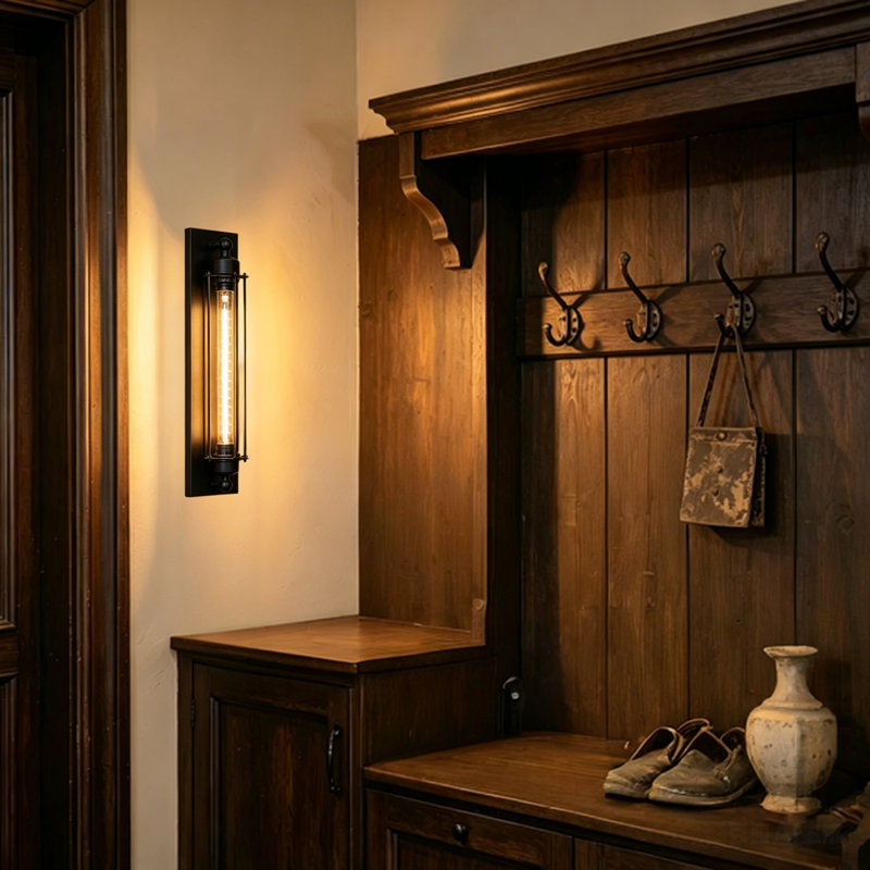 18inch 1 - Light Dimmable Black Metal Flush Mounted Wall Sconce Light, Vintage Style, 1