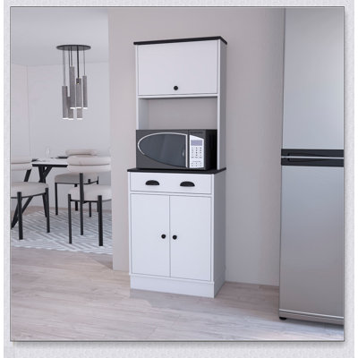 Garde-manger blanc et noir à 2 armoires avec beaucoup de rangement, parfait pour les cuisines modernes et organisées.