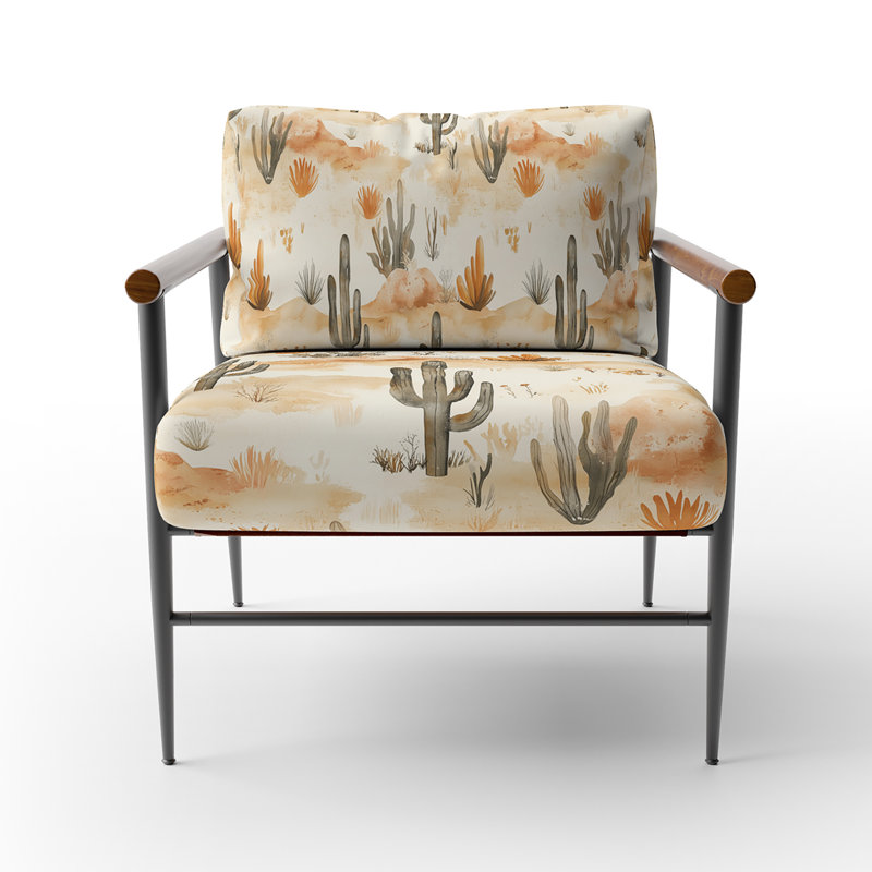 Chaise d'appoint abstraite - fauteuil noir Boho Desert minimal, Bras ronds bruns
