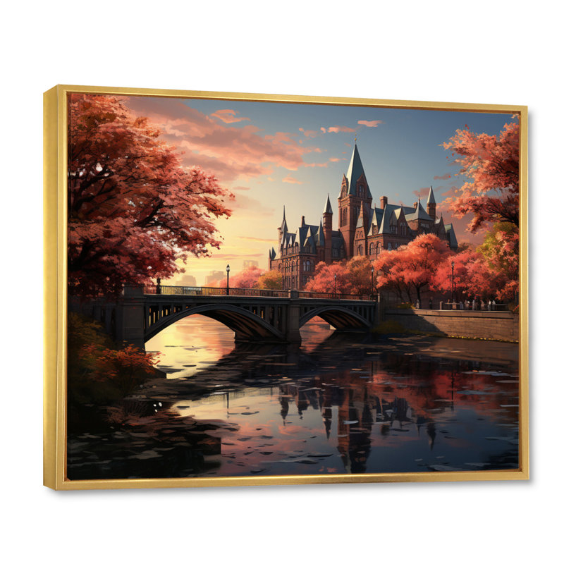 «College On Pond Memories» sur toile, H 12 po x l 20 po x P 1 po, Cadre flottant doré