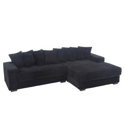 Oversized Two-Piece  Couches,  L Shaped Sofa, Corduroy, Right Chaise Daybed,With Armrests,Eight Throw Pillows,Corner Sofa,Easy To Assemble,  Black