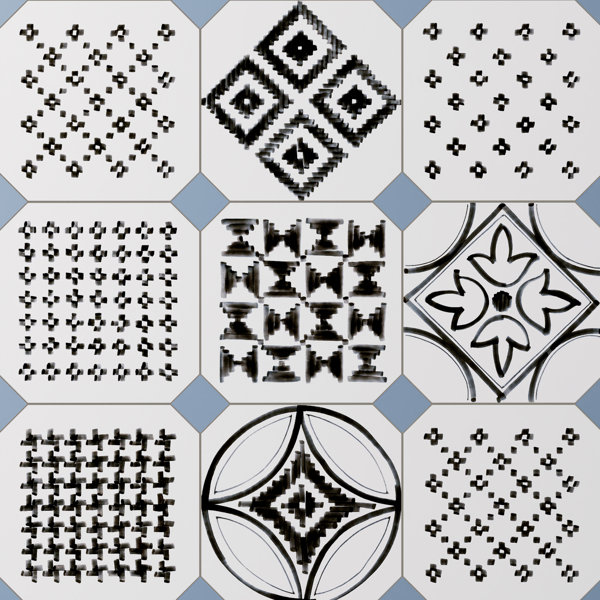Vaudeville Octagon Deco Sombra W/Taco 7-7/8 In. X 7-7/8 In. Porcelain Floor And Wall Tile