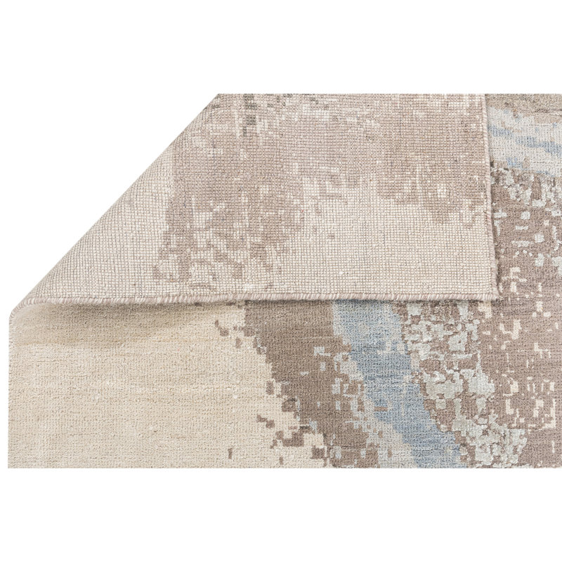 Handmade Silk and Wool Abstract Area Rug, Rectangle 10' x 14'