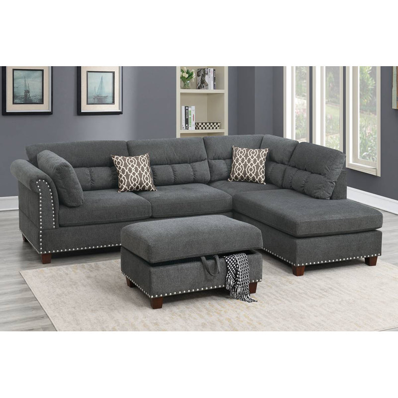 Burkhardt Velvet L-Shaped Sectional Reversible, Tan Velvet