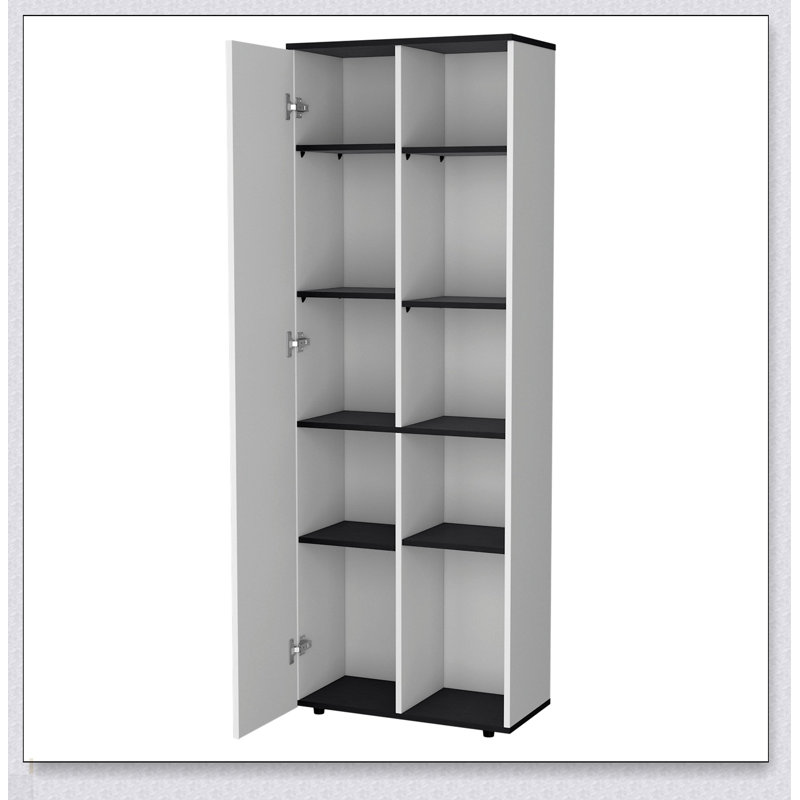 Garde-manger à 1 porte blanc et noir avec 5 tablettes fixes pour un rangement organisé et élégant, Blanc/Noir