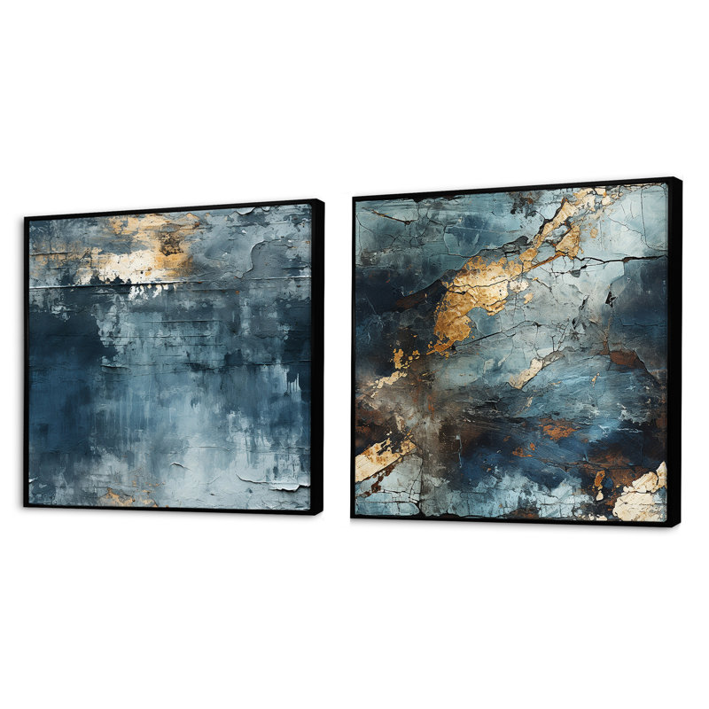 Hartlepool - Ensemble de 2 collages carrés abstraits, Cadre flottant noir, H 16 po x l 33 po