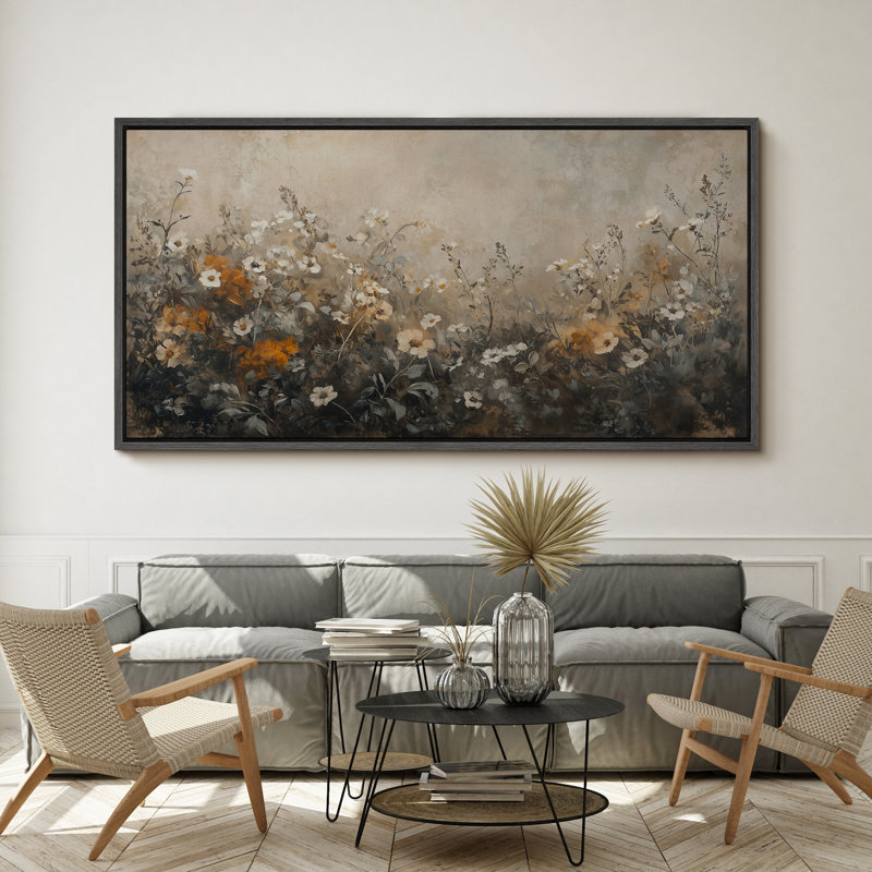 Œuvre de fleurs sauvages brun-gris, art mural de chambre à coucher neutre, impression numérique sur toile giclée sur toile
