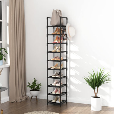 Tall Narrow Shoe Rack For Entryway, 10-tier Sturdy Metal Shoe Shelf Storage 10-15 Pairs Of Shoes And Boots, Space Saving Corner Shoe Rack Organizer Fo