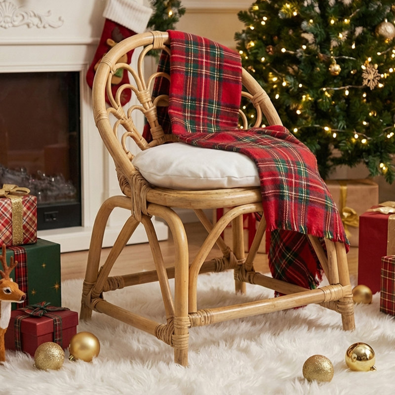 Child's Rattan Armchair With Backrest And Removable Cushion For Ages 2-6 In Natural