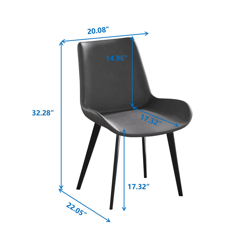 Chaise de salle à manger moderne avec pieds en métal noir et gris - 2 pièces, Gris foncé