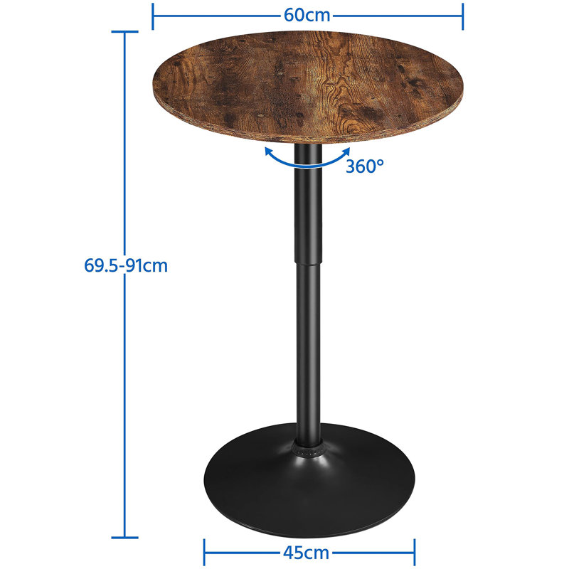 Balwinder Round Wood Metal Outdoor Bar Table , 60cm cm W 60cm cm D, Rustic Brown, Black
