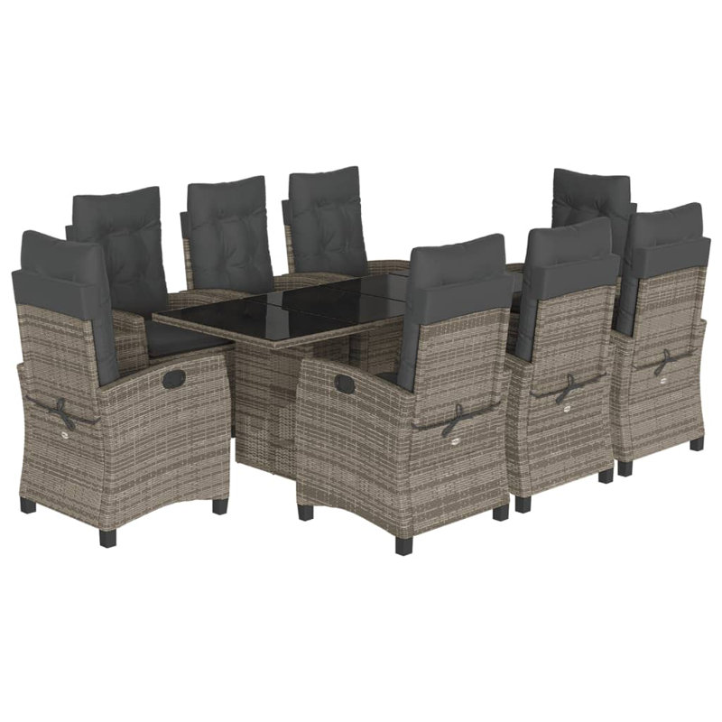  Ensemble de salle à manger de jardin en rotin PE gris 9 pièces