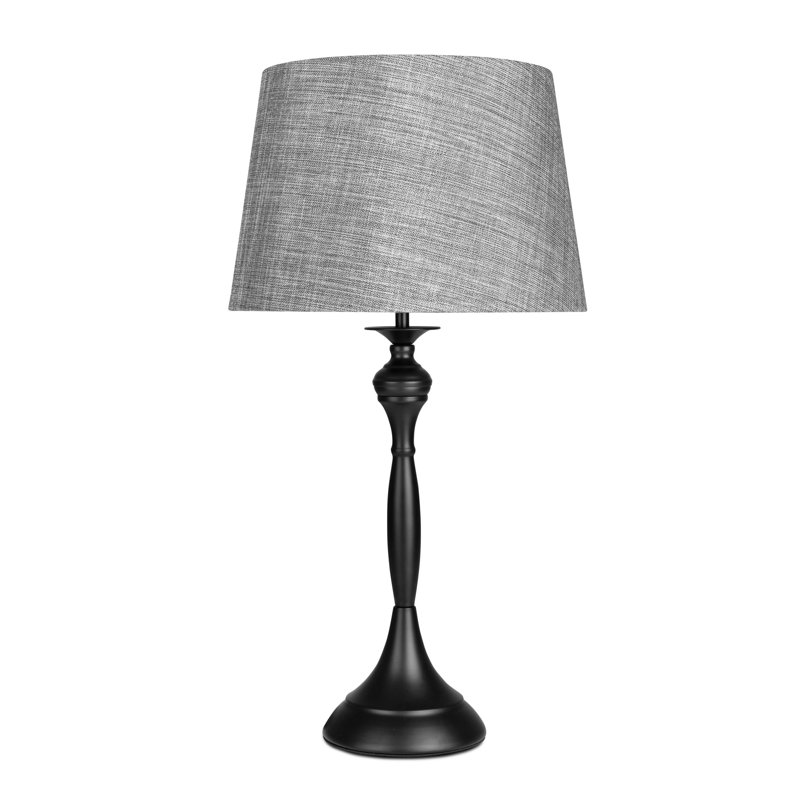 Antibes Candlestick Style Metal Table Lamp, 57cm H x 28cm W x 28cm D, Black Base/Grey Shade, Black