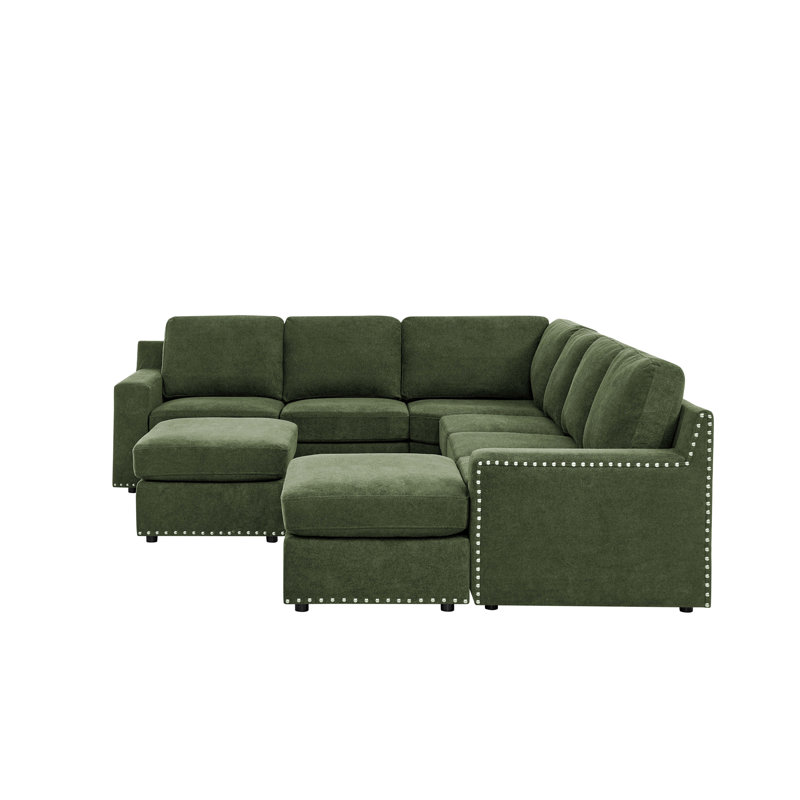 Callyn 10 - Piece Upholstered Sectional, Dark Green Polyester Blend
