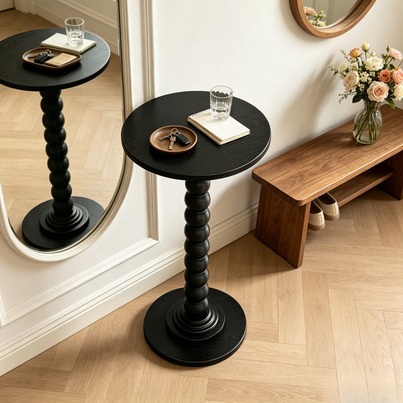 Table d'appoint à piédestal rond noir, table d'appoint haute, table de boissons de style campagne moderne pour le hall d'entrée de la chambre à coucher