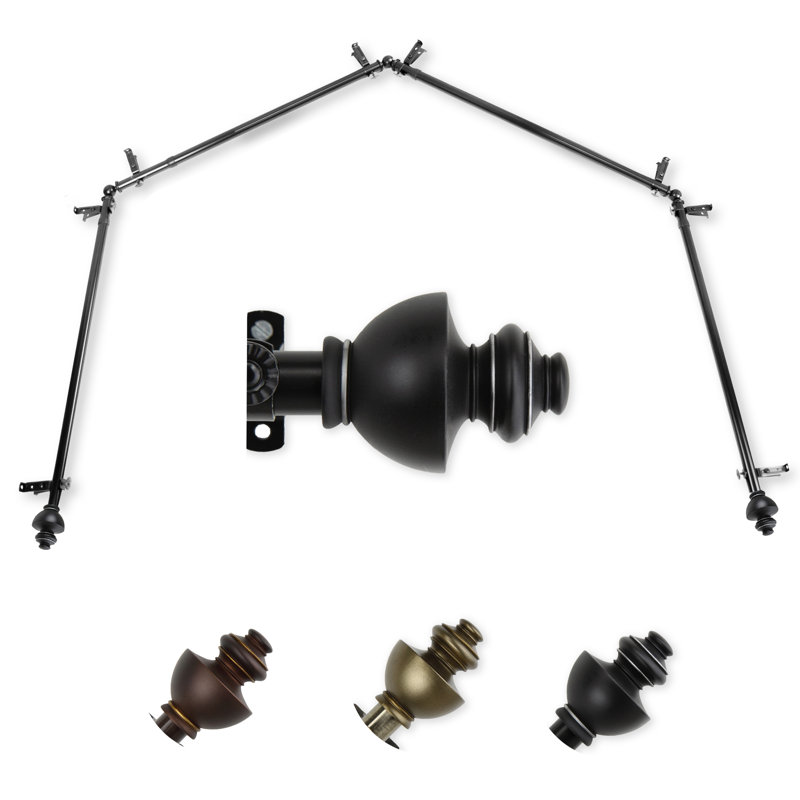 Tringle à rideaux simple à 4 côtés Andreasen, Noir, 18 po à 28 po (chaque côté)