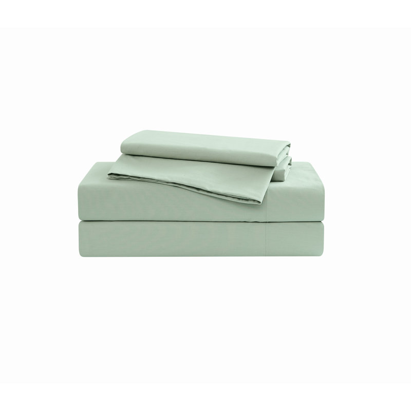  Ensemble de draps 100% coton 200 fils Classic, Ensemble de draps pour lit double avec 2 taies d'o, Sauge