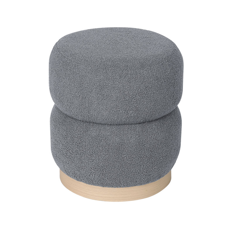 Round Upholstered Ottoman Stool, Gray Teddy