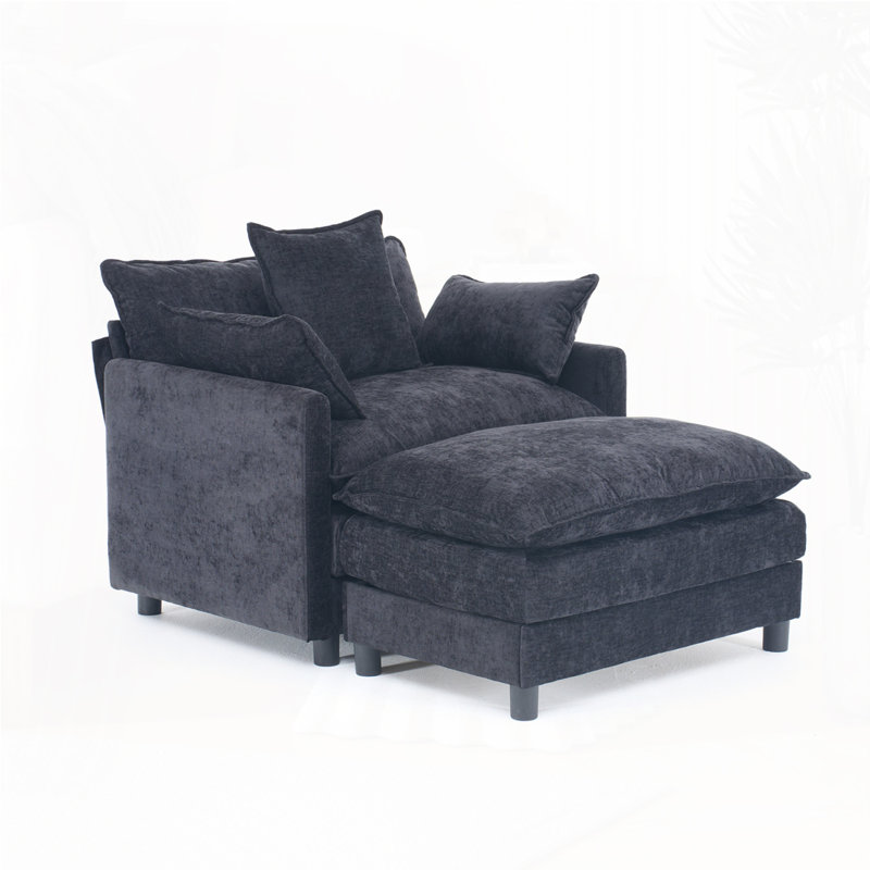 Fauteuil en chenille avec repose-pieds, Noir