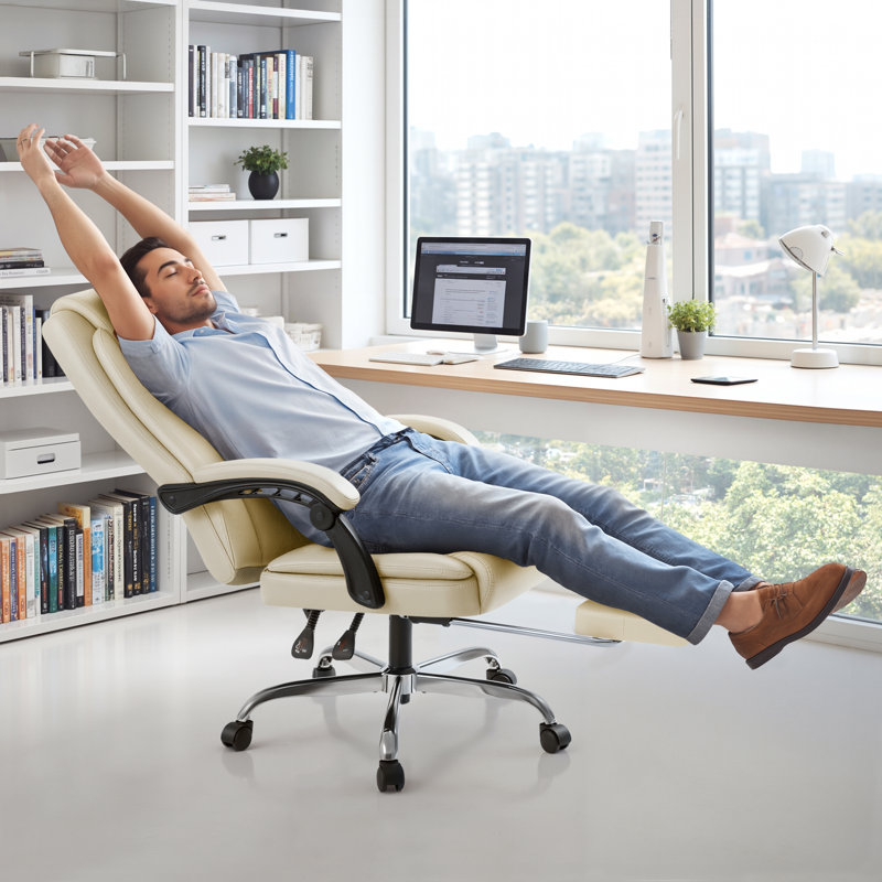 Minola Faux Leather Executive Chair with Footrest, White