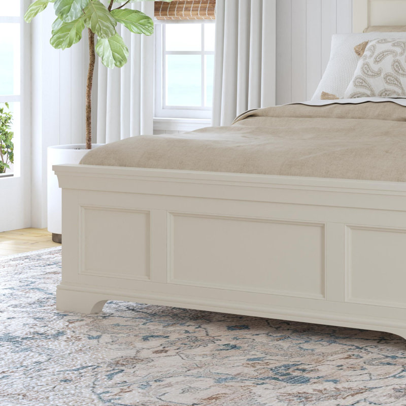 Lit standard en bois massif Auriel, Blanc cassé, Grand