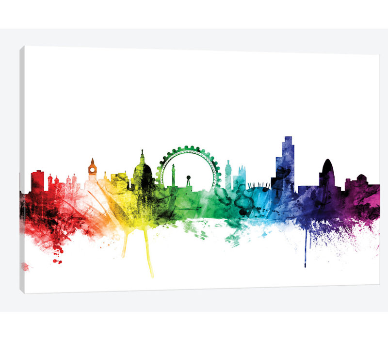 «Rainbow Skyline Series»: Londres, Angleterre, Royaume-Uni II, reproduction d'art sur toile tendue, Toile avec cadre noir