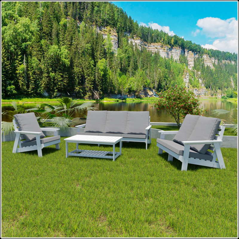 Causeuse d'extérieur avec coussin et jardin, Coussin gris / cadre blanc