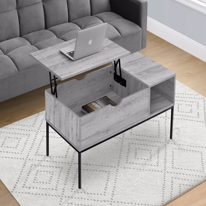 Table basse rectangulaire contemporaine à plateau relevable L 42 po Contemporary, Gris