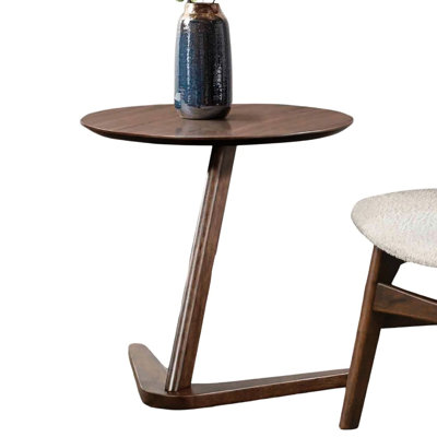 Mid - Century Modern Accent Chair And Side Table, Solid Wood Fabric, Walnut Colored Legs, Beige Boucle Design Wingback Table , Built From Engineered Wood,