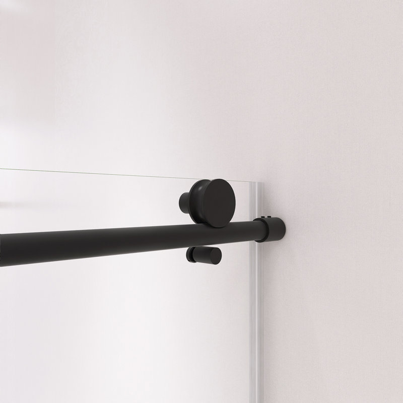 Porte de douche coulissante simple sans cadre de 56 à 60 po x H 76 po avec verre trempé de 1/4 po (6 mm), Noir mat