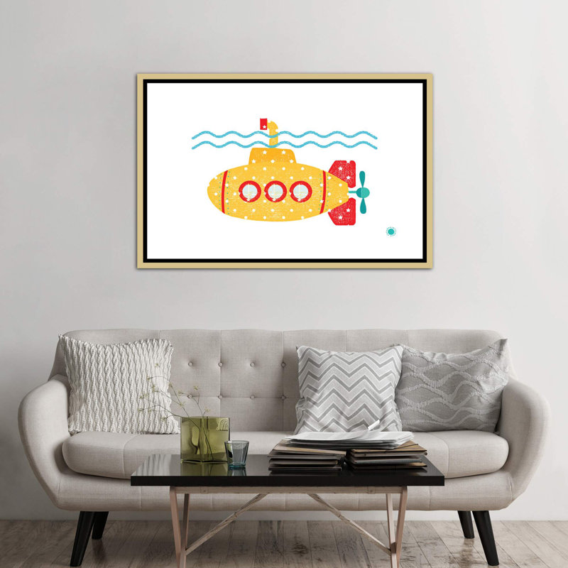 Sous-marin - imprimé, Pas de tapis, H 40 po x l 60 po x 1,5 po, Toile encadrée d'or