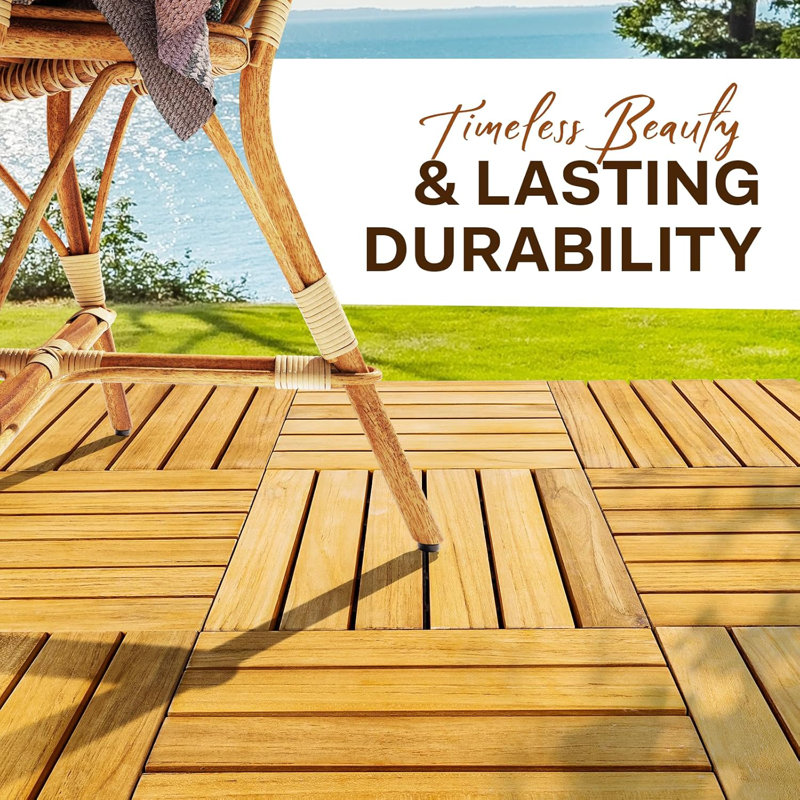 Interlocking Teak Deck Tiles (Pack of 10) - 6 Slats