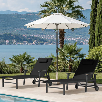 Outdoor Patio Chaise Lounge Set Of 2 With Wheels And Armrests