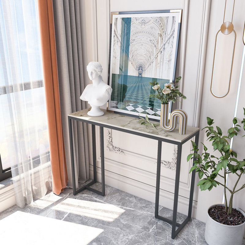Dali 254cm Marble Top Console Table, White/Gray Marble