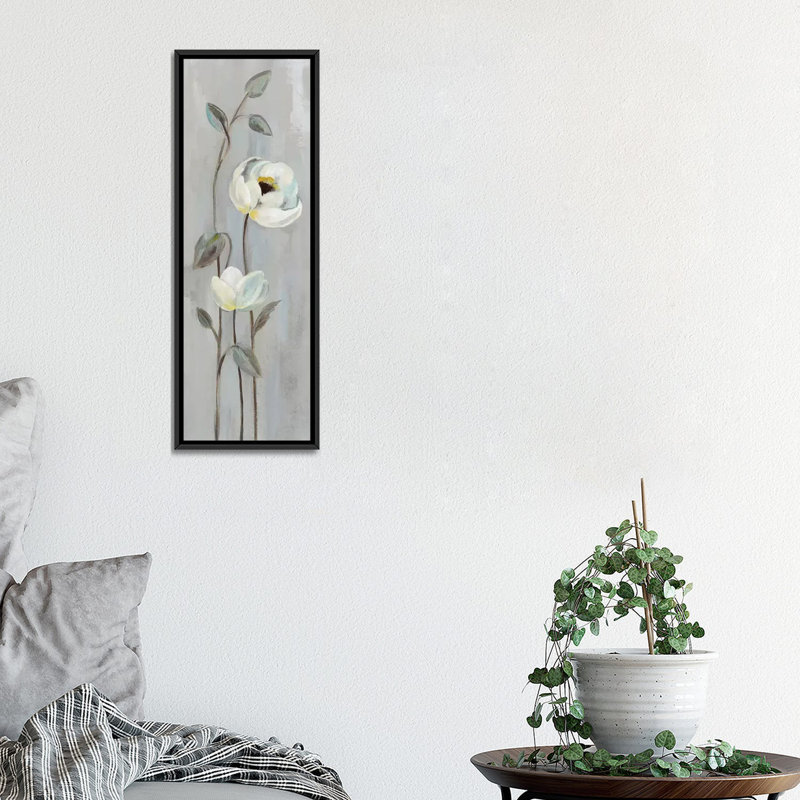 « neutral branches on gray i », impression sur toile, H 36 po x l 12 po x P 1,5 po, Toile avec cadre noir