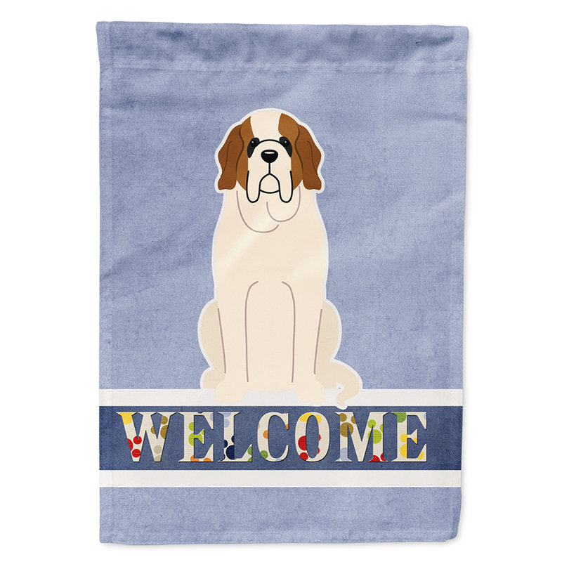 Polyester 2 côtés 40 x 28 po welcome drapeau maison, Saint-Bernard assis
