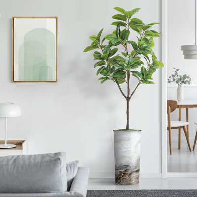 Arbre artificiel en fauve gris avec aquarelle abstraite pot de magnolia
