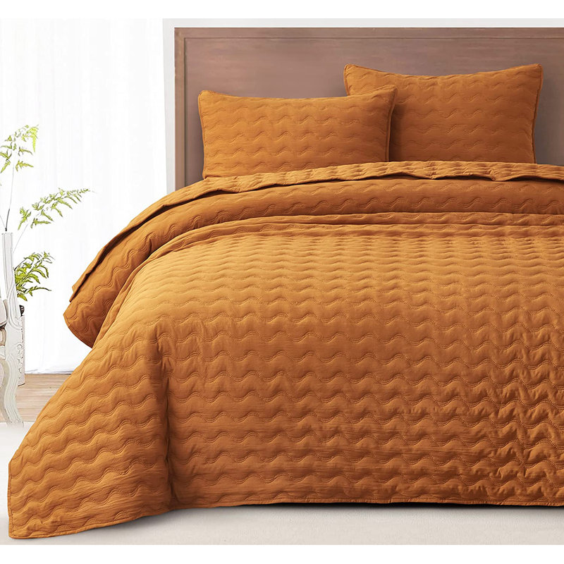 Destiny 3-Piece Washed Microfiber Quilt Set, Queen Quilt + 2 Standard Shams, Spice