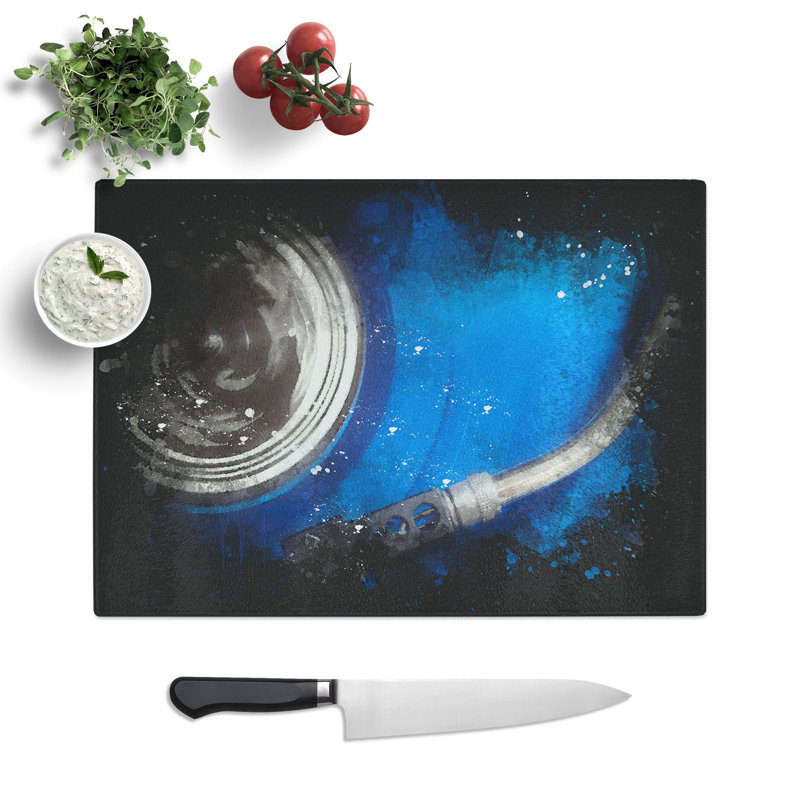 Tempered Glass Blue Vinyl Record Chopping Board, 20 cm x 28.5 cm