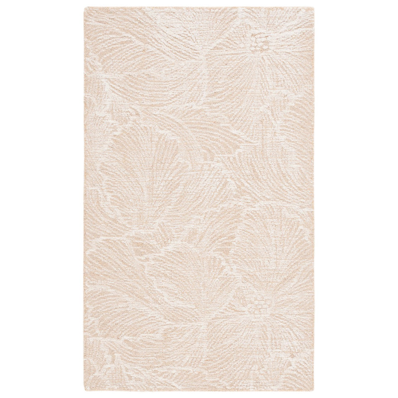 Tapis floral en laine et en coton touffeté à la main Larramore doré / ivoire, Rectangle 3 pi x 5 pi