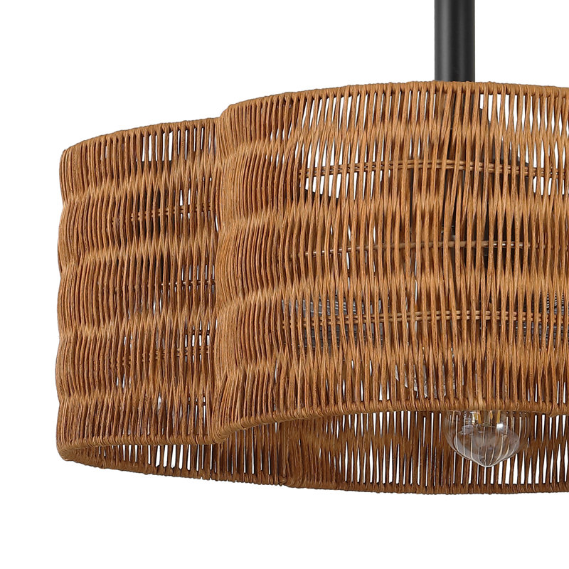 19.7" Scalloped Rattan Ceiling Fan with Remote and Light, Brown