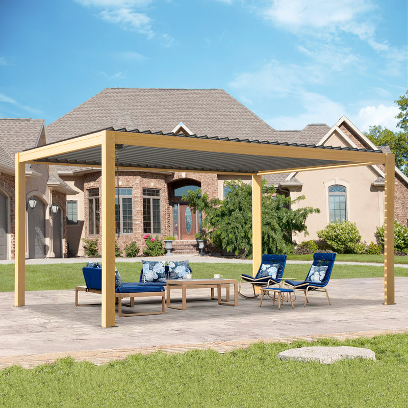 Pergola d'extérieur en aluminium avec toit à persiennes l 16 pi x P 10 pi, Brun