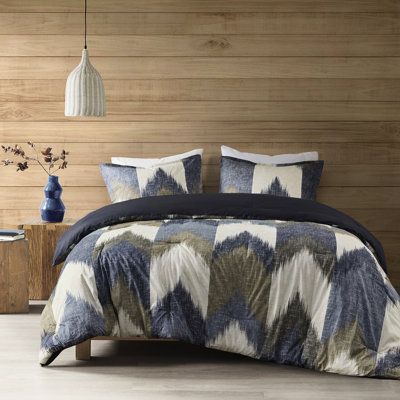 Édredon très grand / très grand - imprimé coton 200Tc bleu marine, 2 taies décoratives incluses