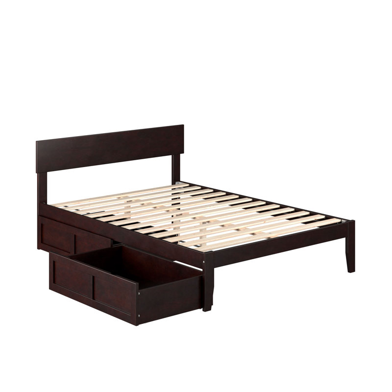 Lit plateforme avec rangement en bois Valeria Premium, Double, Espresso