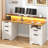 61" Farmhouse Executive Desk With LED Lights And Power Outlets-243020129