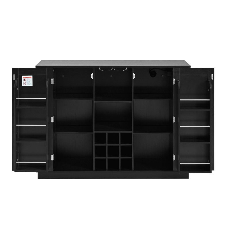 47.2" Kitchen Island with Drop Leaf & Power Outlet, Black