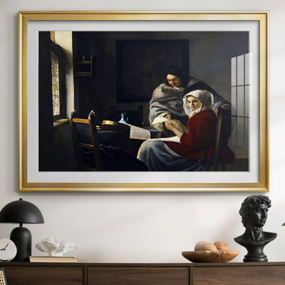 Girl Interrupted at her Music-Johannes Vermeer-Framed - Matted and Framed Under Acrylic Glass, Large Living Room Wall Art