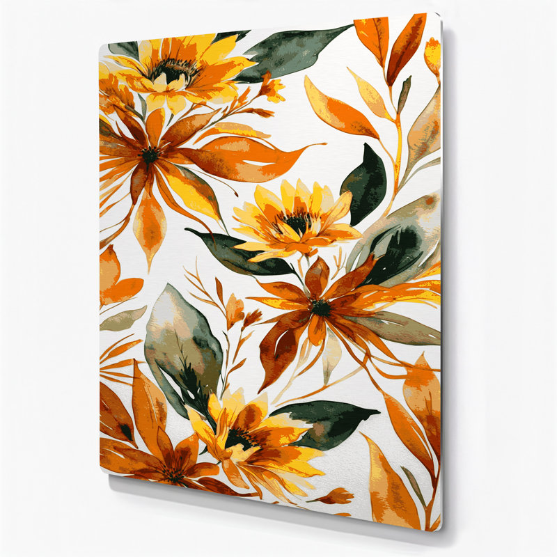 Aquarelle florale 57, art mural en métal beige, H 30 po x l 20 po